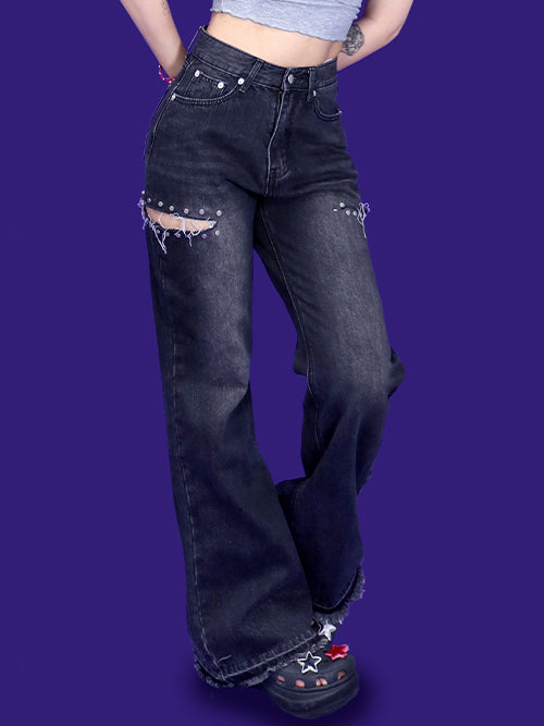 side stud denim pants