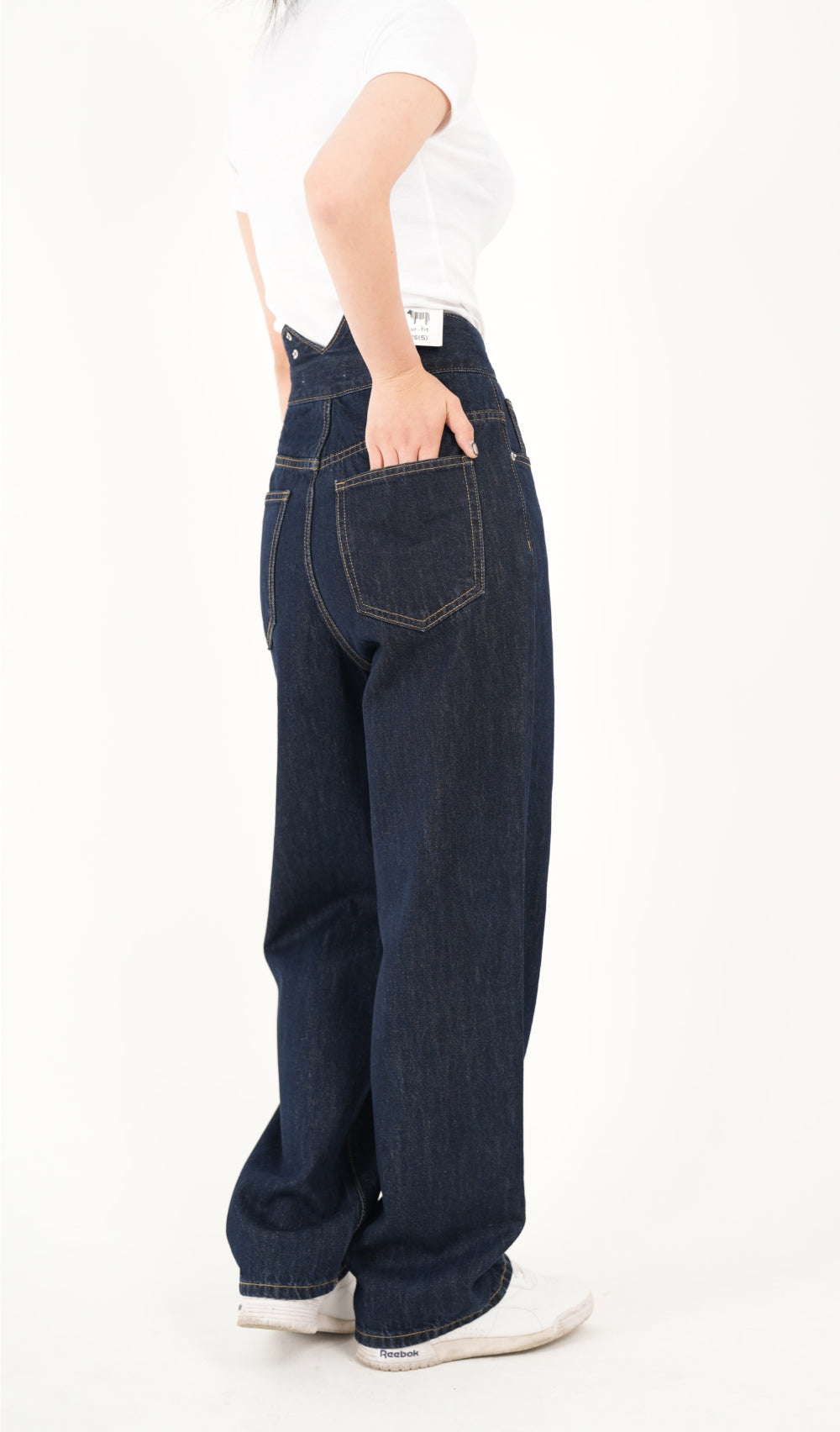 RED VELVER WENDY WORN HIGH WAIST DEEP BLUE WIDE FIT SUSPENDER DENIM PANTS [16636]