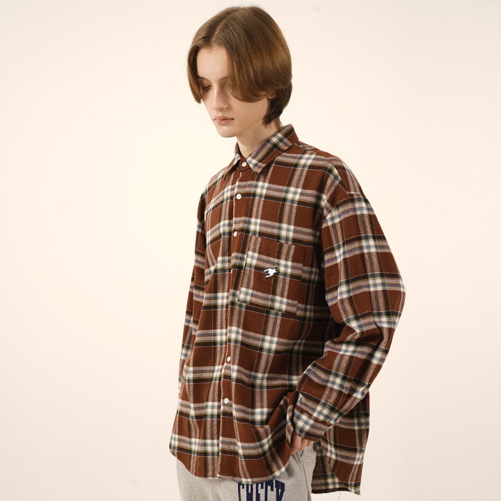 PHOTO PRINT PLAID LOGO SHIRT (BROWN)