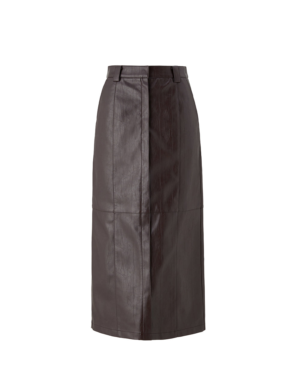 Fake leather stitch long skirt - Wine