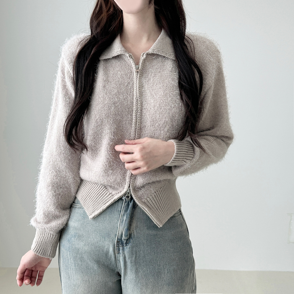 Angora Knit Zip Up