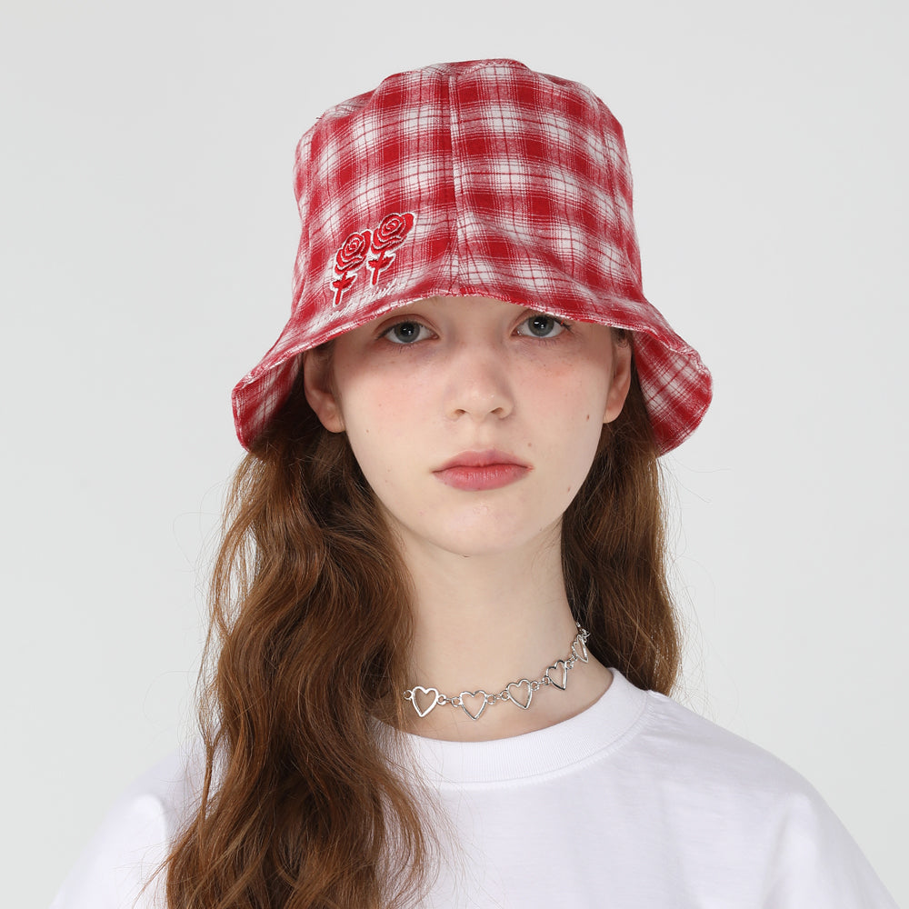 Twin rose check bucket [Red]