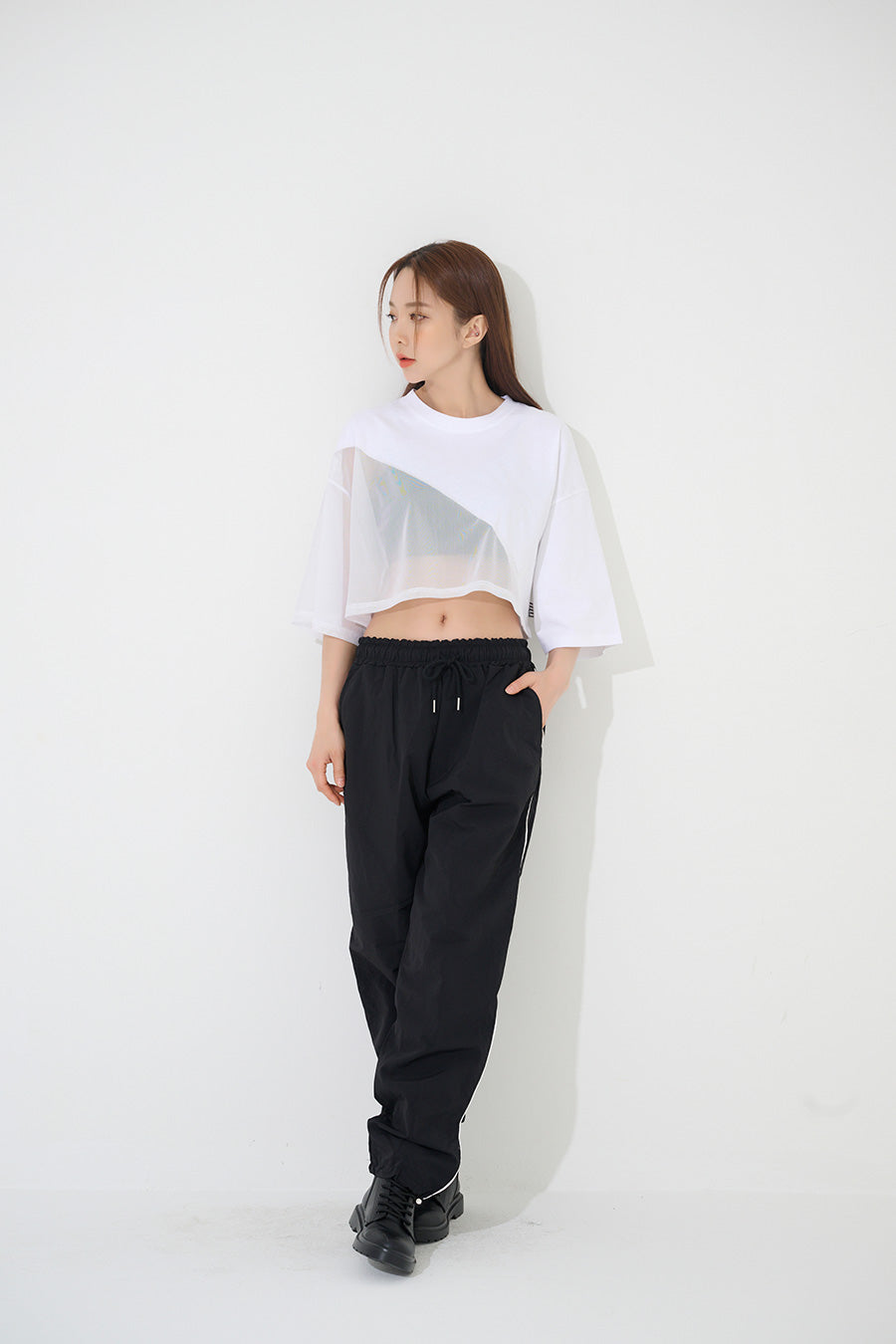 TOP(9238) Mesh Short Sleeve Crop Tee