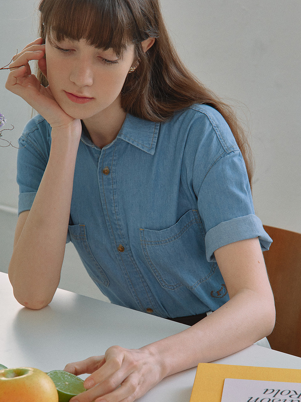 DENIM POCKET HALF SHIRTS BLUE