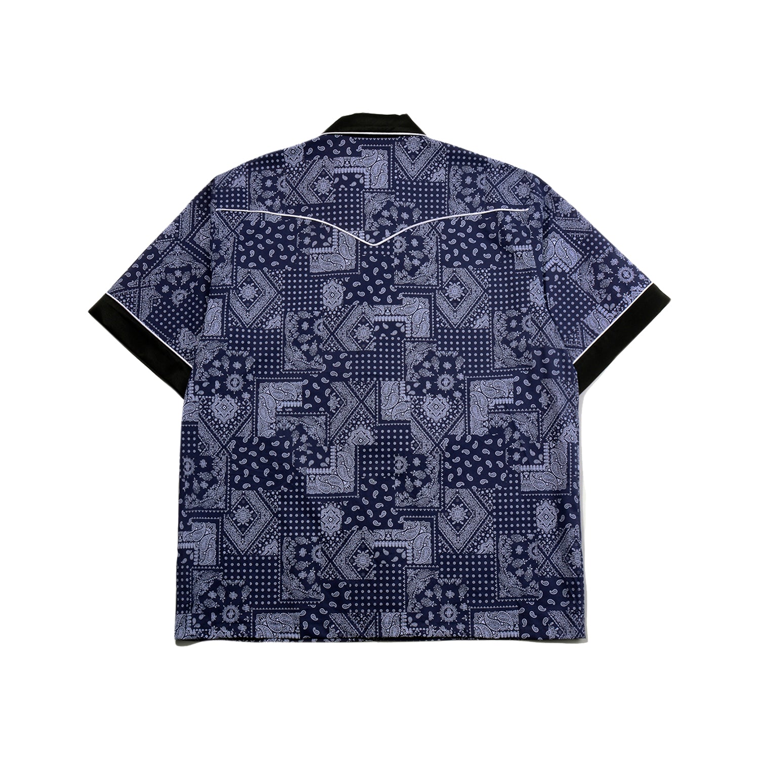 [UNISEX] Logo Embroidered Piped Western Shirt (Navy)
