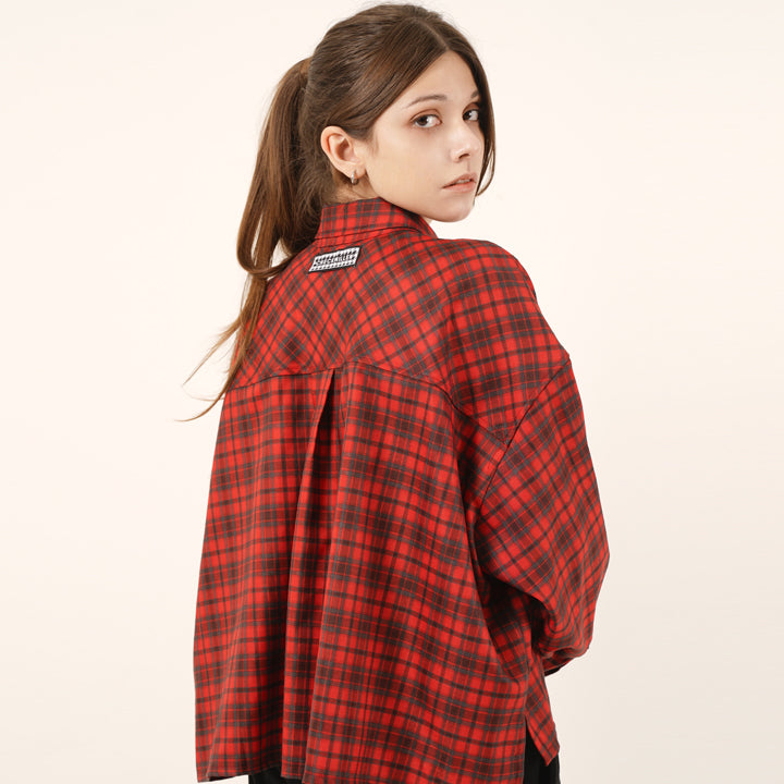 TWO POCKETS TARTAN PLAID SHIRT (RED)