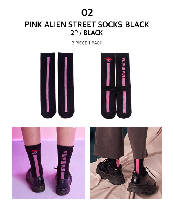 PINK ALIEN STREET SOCKS_BLACK