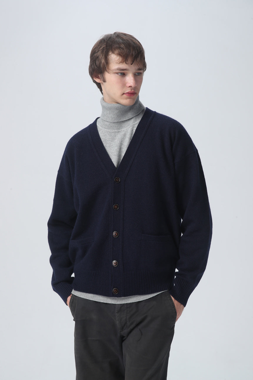 PBT WOOL V-NECK CARDIGAN KNIT-NAVY