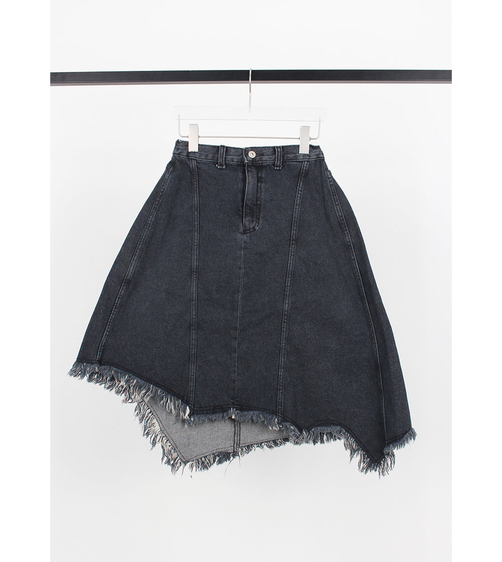 FRINGE UNBAL DENIM SKIRT