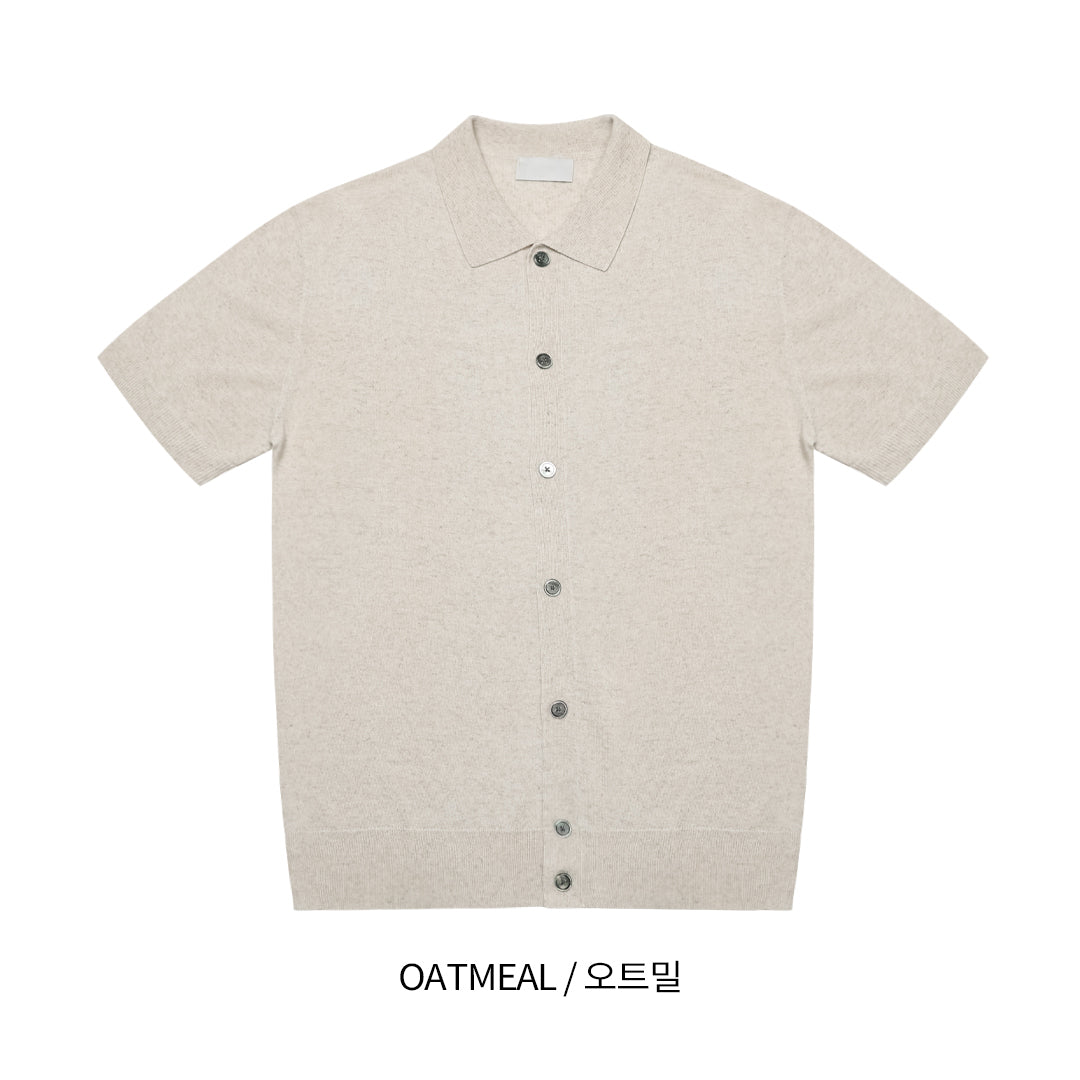 Deep linen collar short-sleeved cardigan (6 colors)