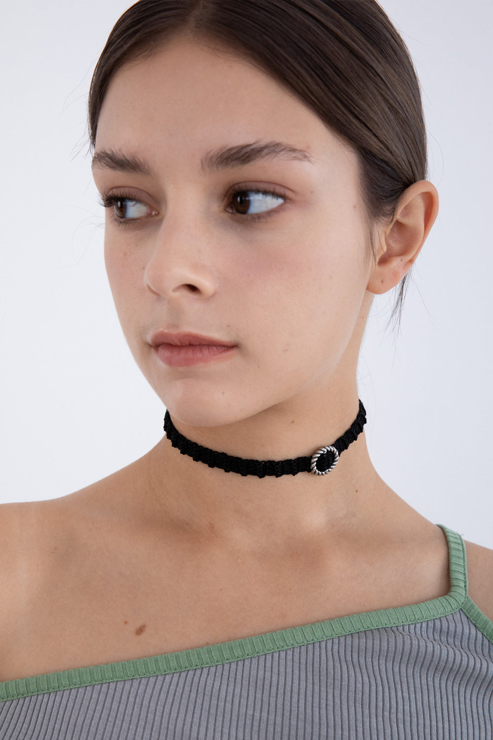 Vintage oval rope on black knit choker necklace