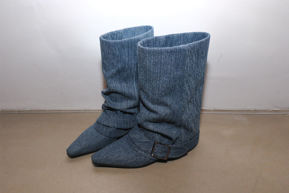 Hug belt boots _Starry blue denim