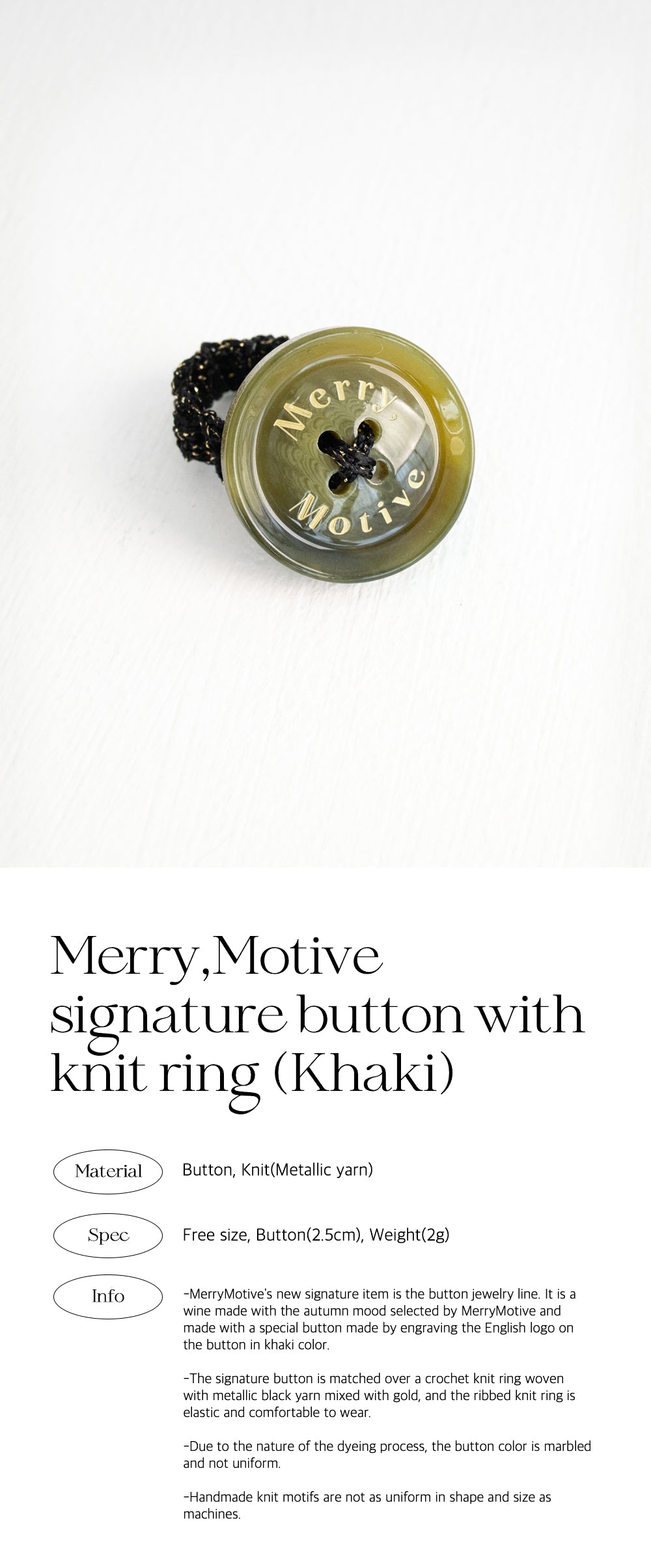 Merry,Motive signature button with knit ring (Khaki)