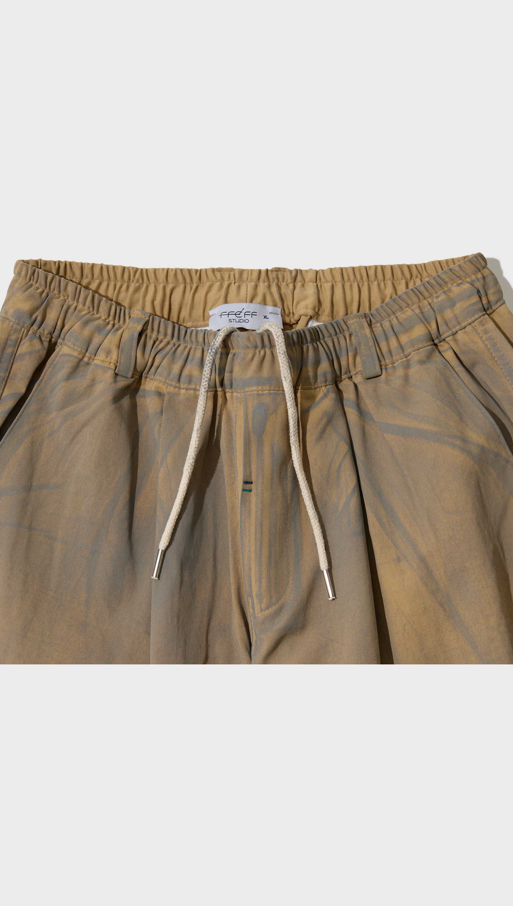 Dirty washed cotton long banding pants (Beige)