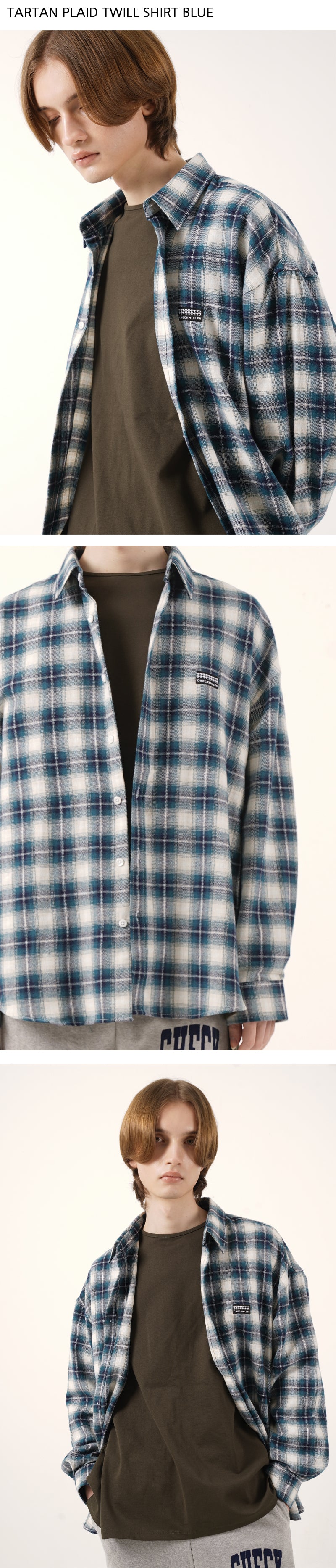 TARTAN PLAID TWILL SHIRT (BLUE)