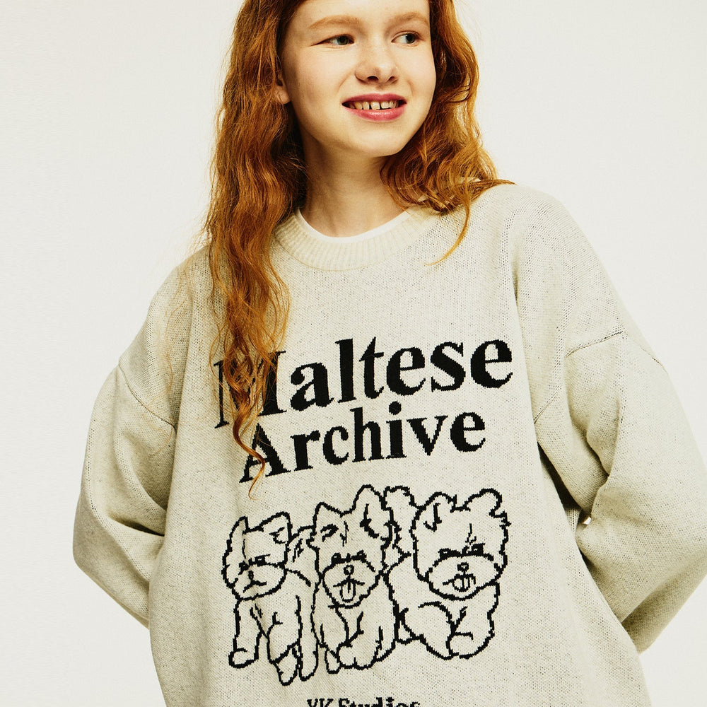 マルチーズアーカイブライングラフィックニット/Maltese archive line graphics knit