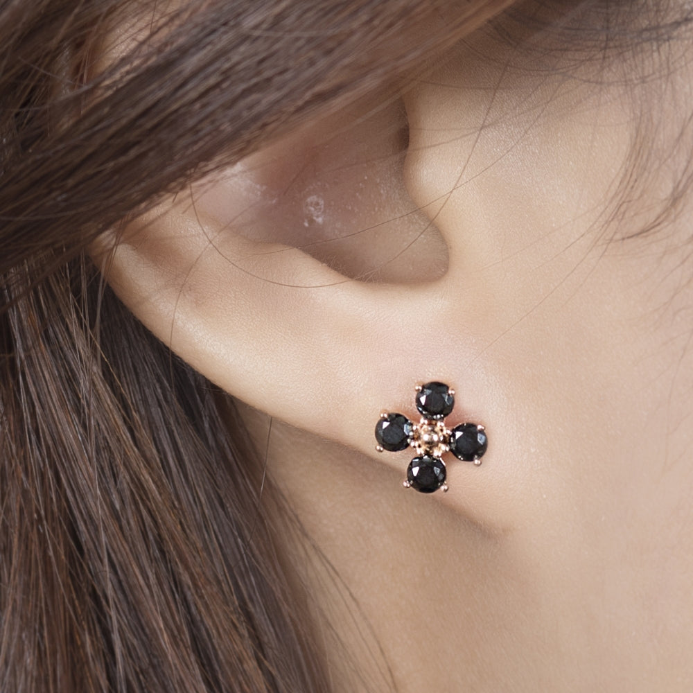 miniGOLD 925 Silver  Black Flower Earrings EOOM1222