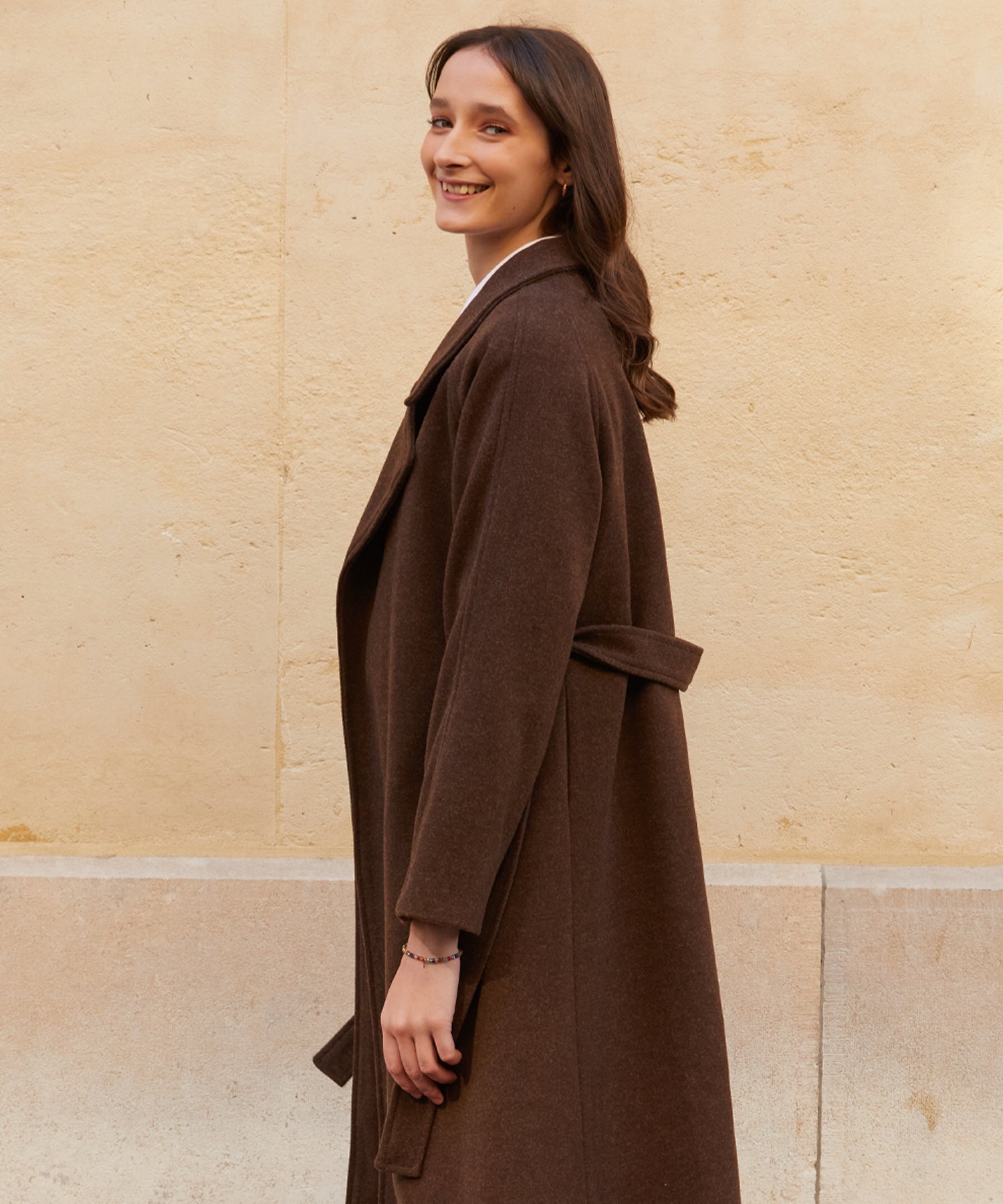 RCH wool blended robe coat brown