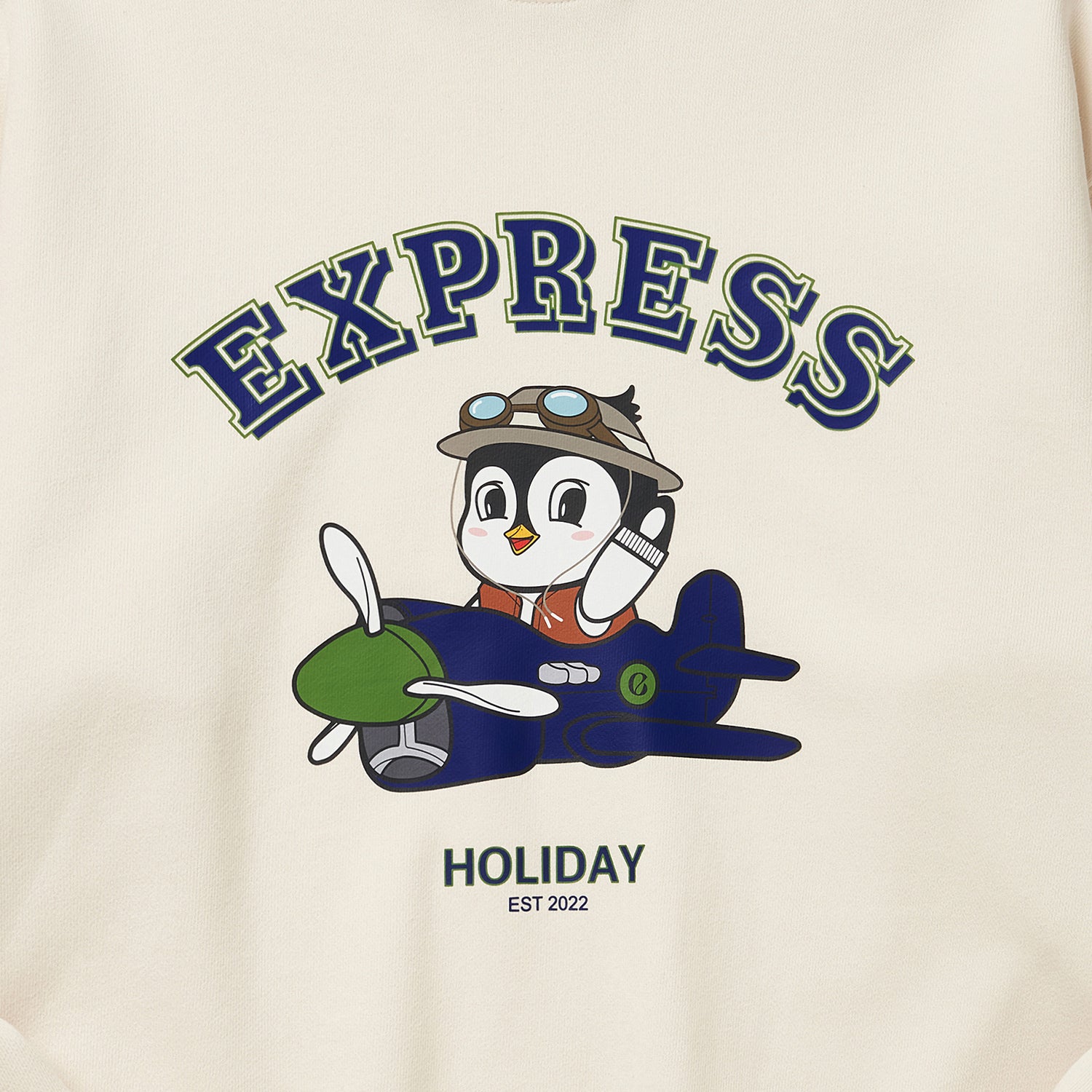 Express Holiday Airplane Penguin Sweatshirt_Ivory