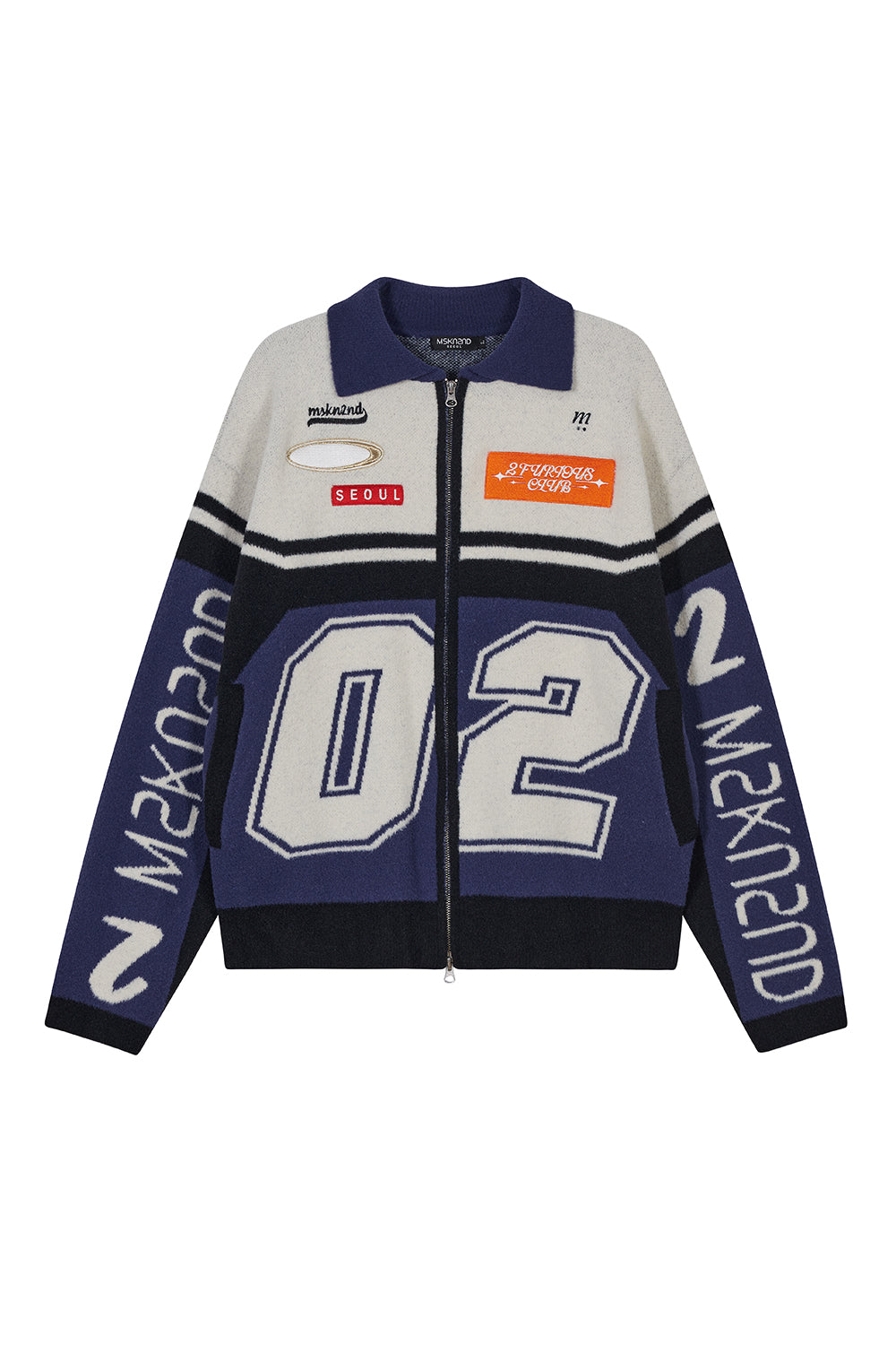 MOTOCROSS KNIT ZIPPER CARDIGAN NAVY