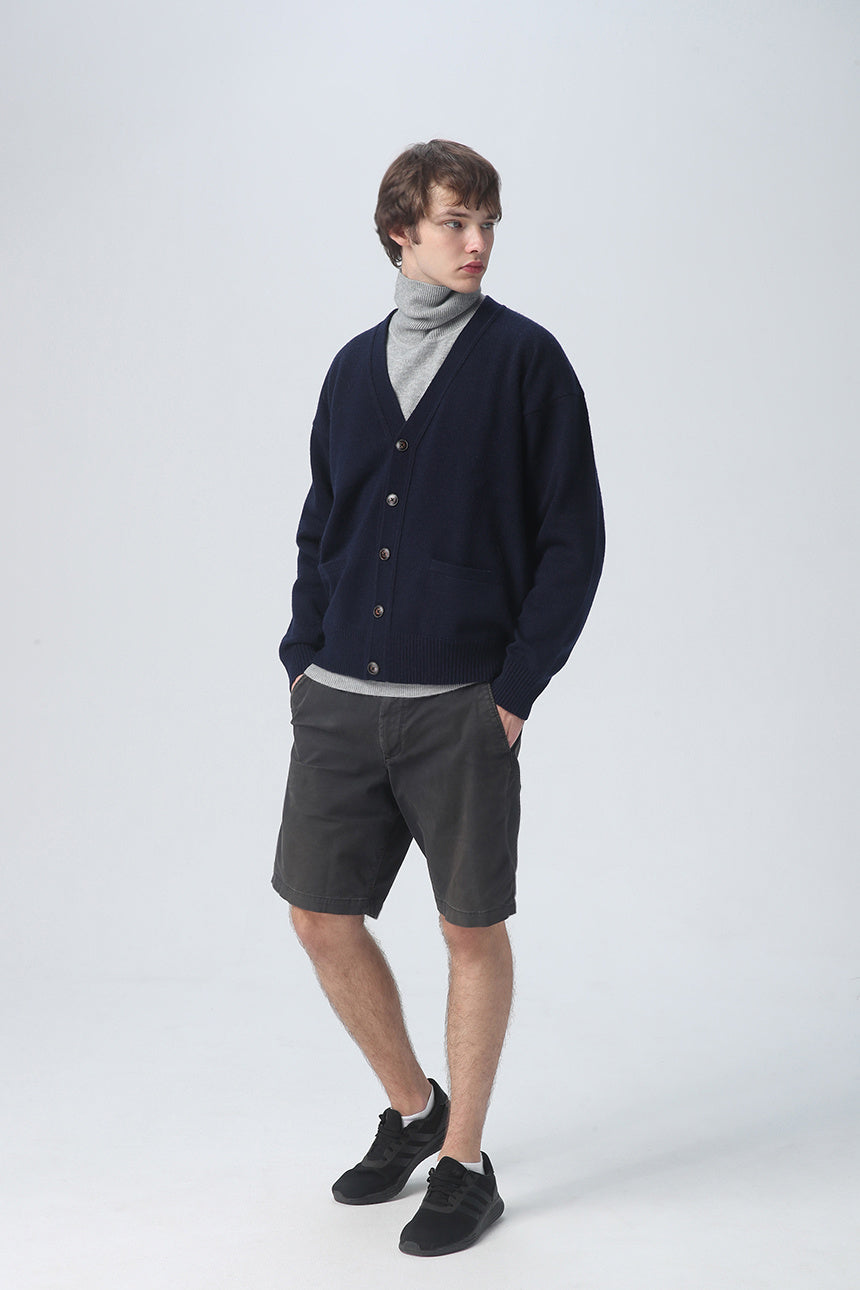 PBT WOOL V-NECK CARDIGAN KNIT-NAVY