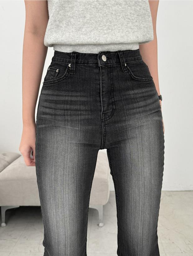 spandex black washed long bootcut denim pants