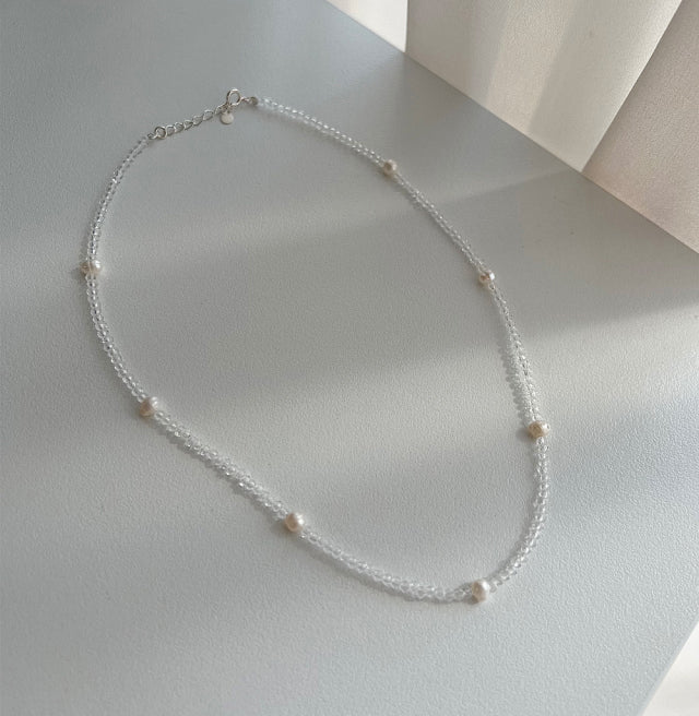 cct Silver 925 Fresh Water Pearl Transparent Crystal Choker Silver Necklace
