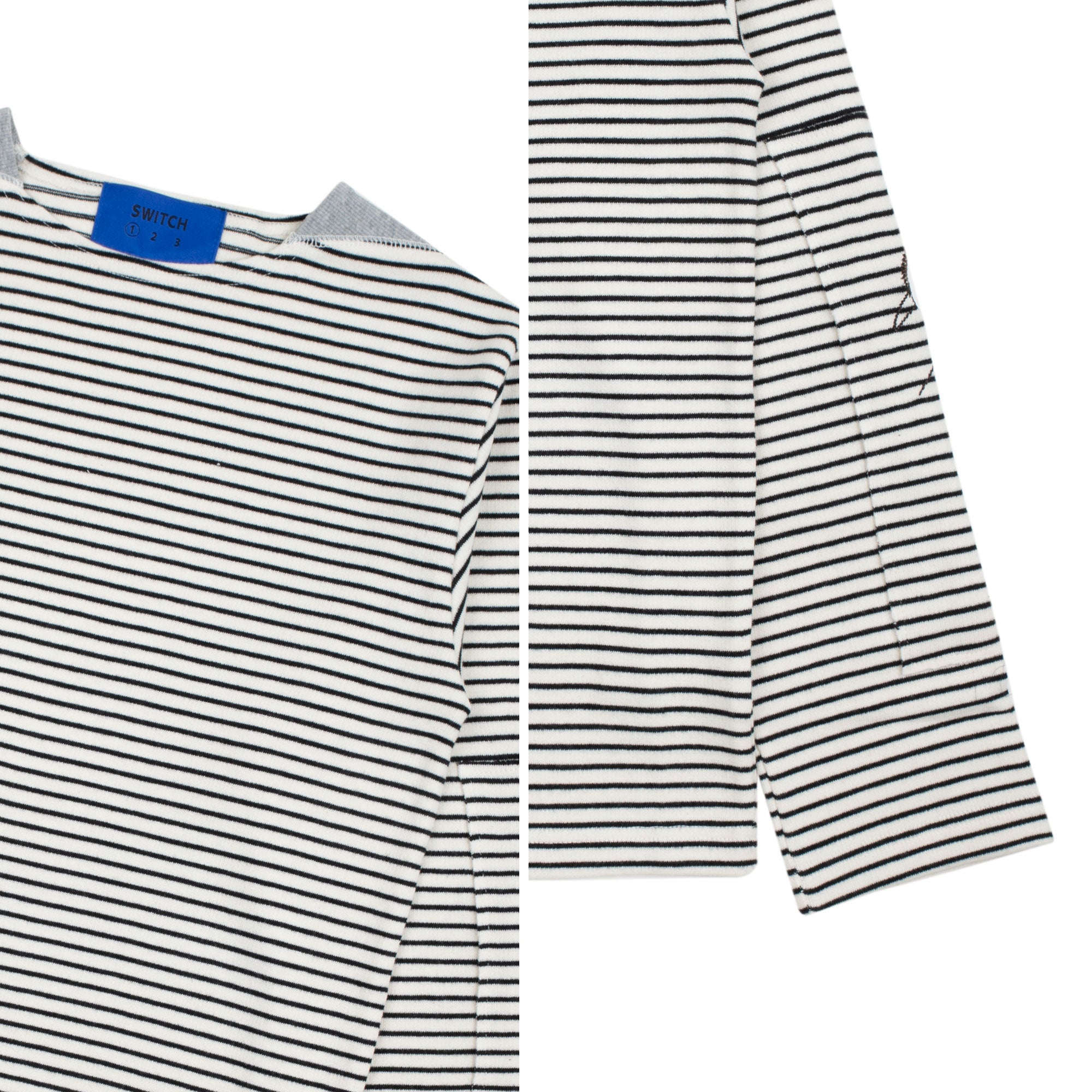 BOAT NECK STRIPE LONG SLEEVE T-SHIRT(UNISEX)_SWF2TS01BK