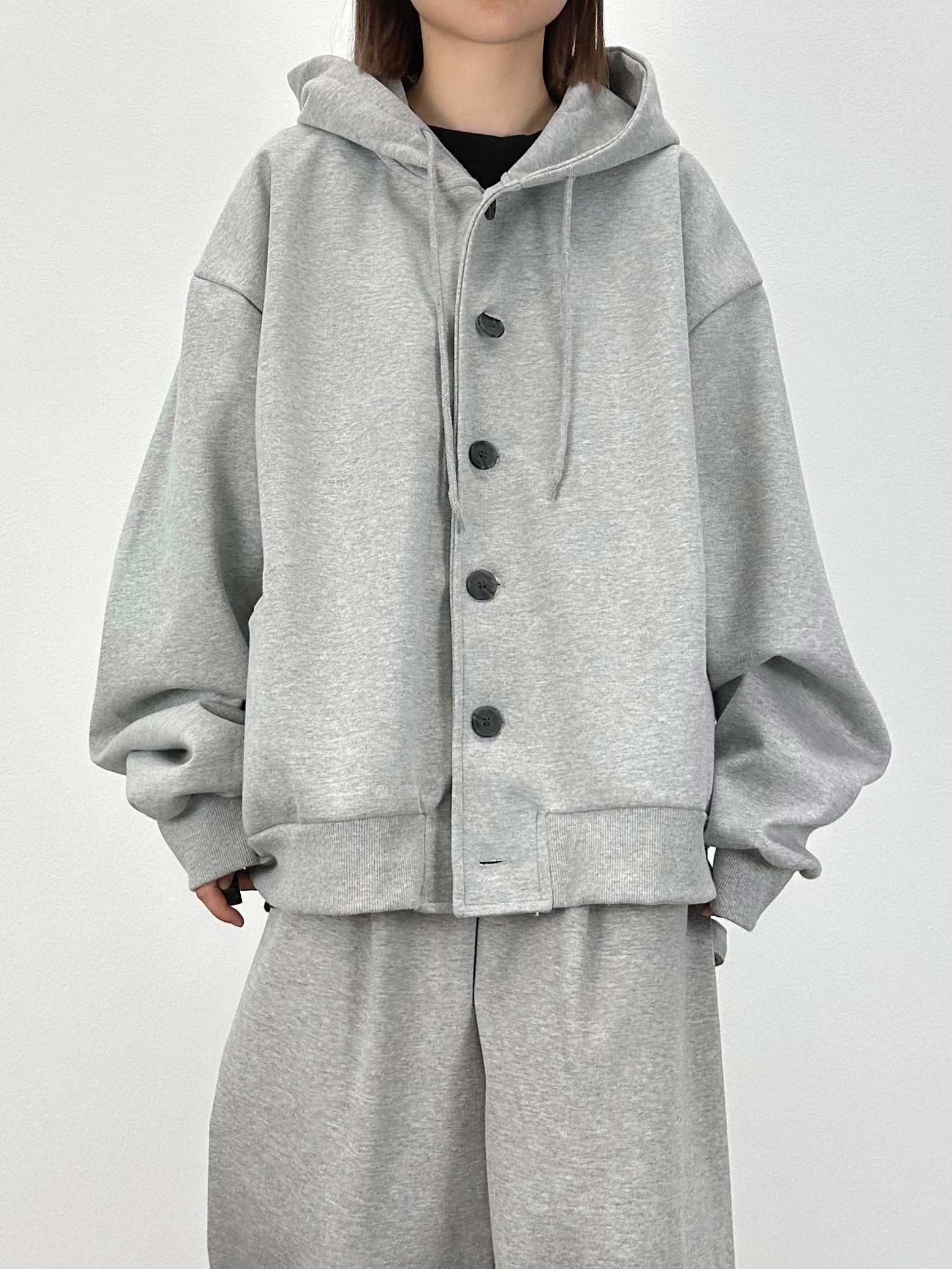 Button cotton hooded jacket