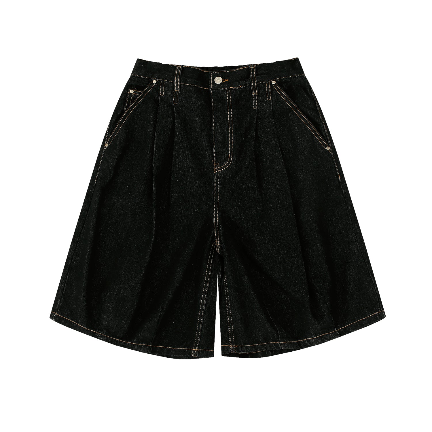 deep tuck point denim bermuda shorts - BLACK