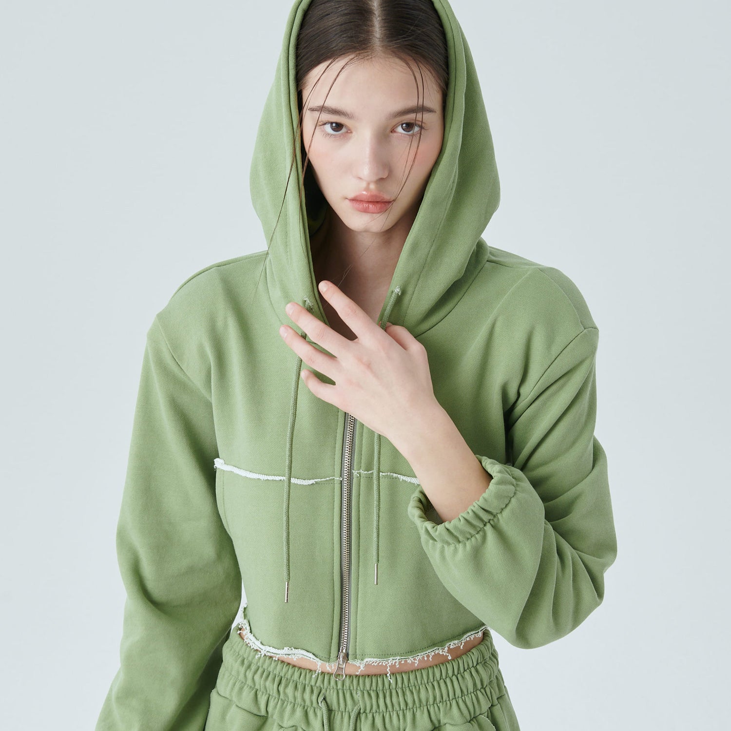 PIGMENT DYEING HOODIE ZIP-UP / GREEN