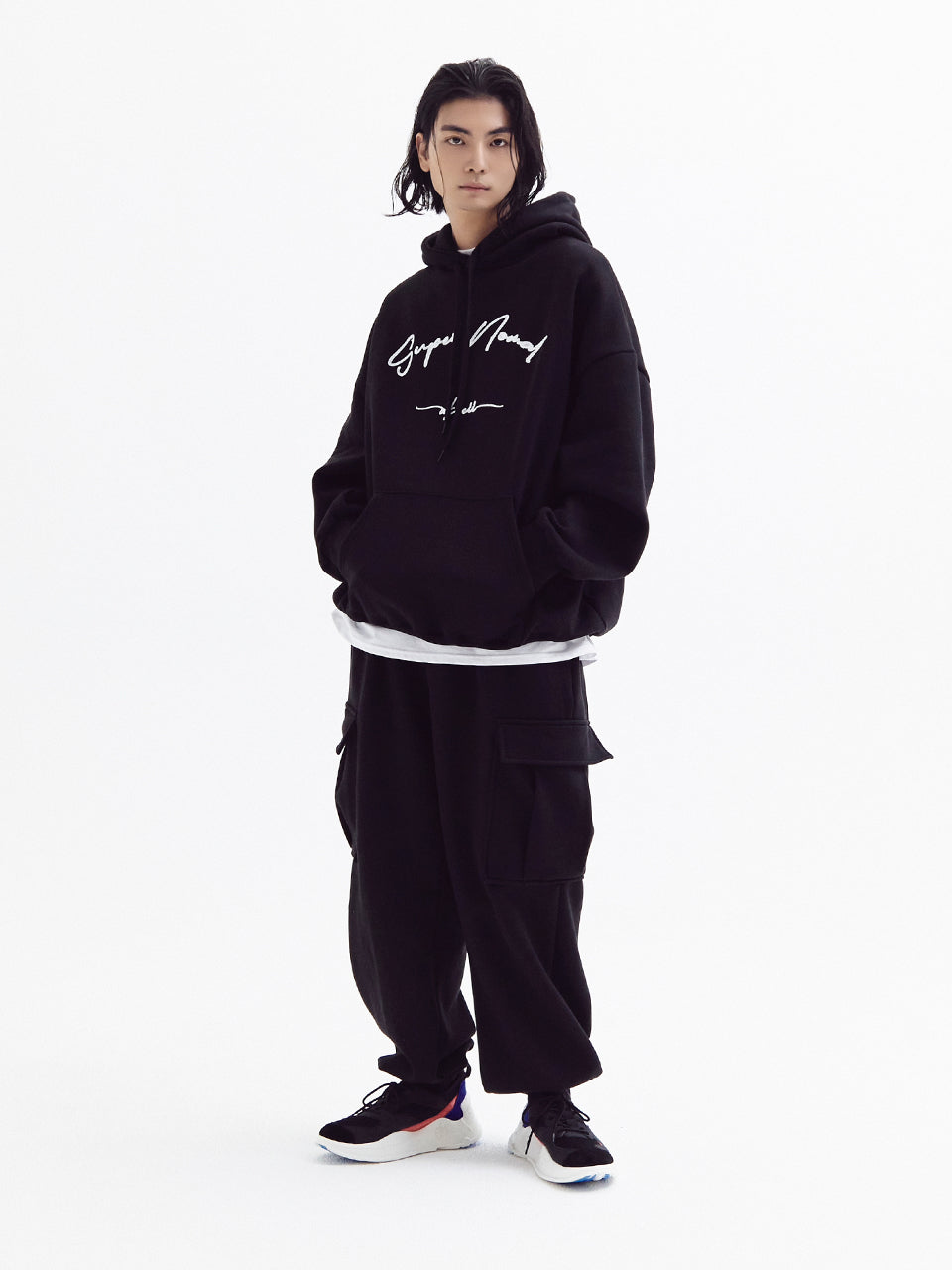 Balloon over cargo fleece jogger pants Black