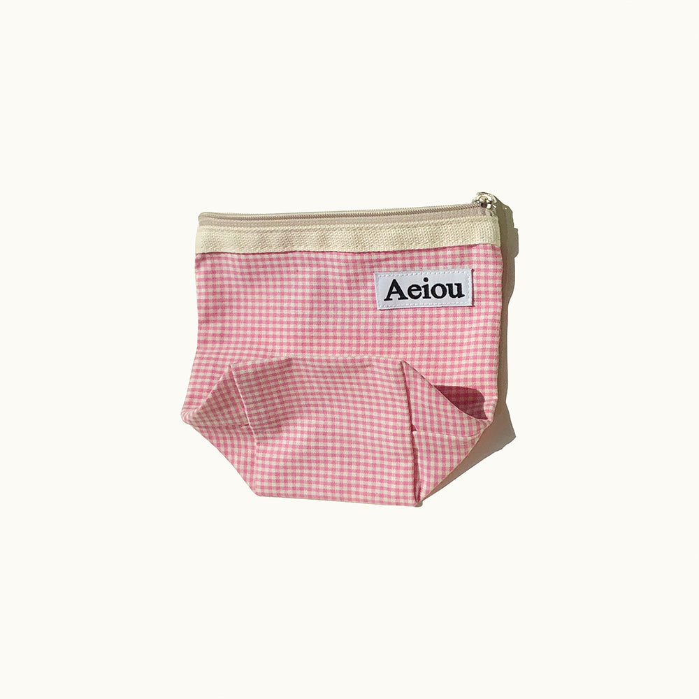 Aeiou Basic Pouch (M size) Pink candy check