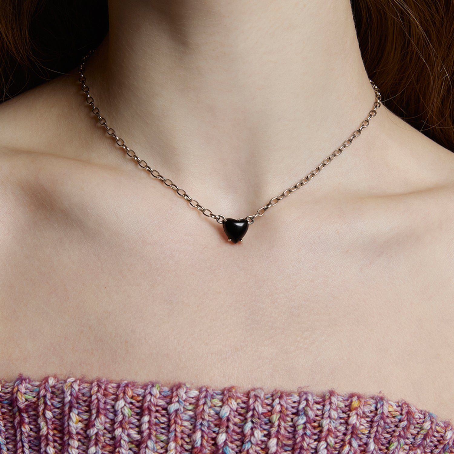 Petite Heart Necklace_Black