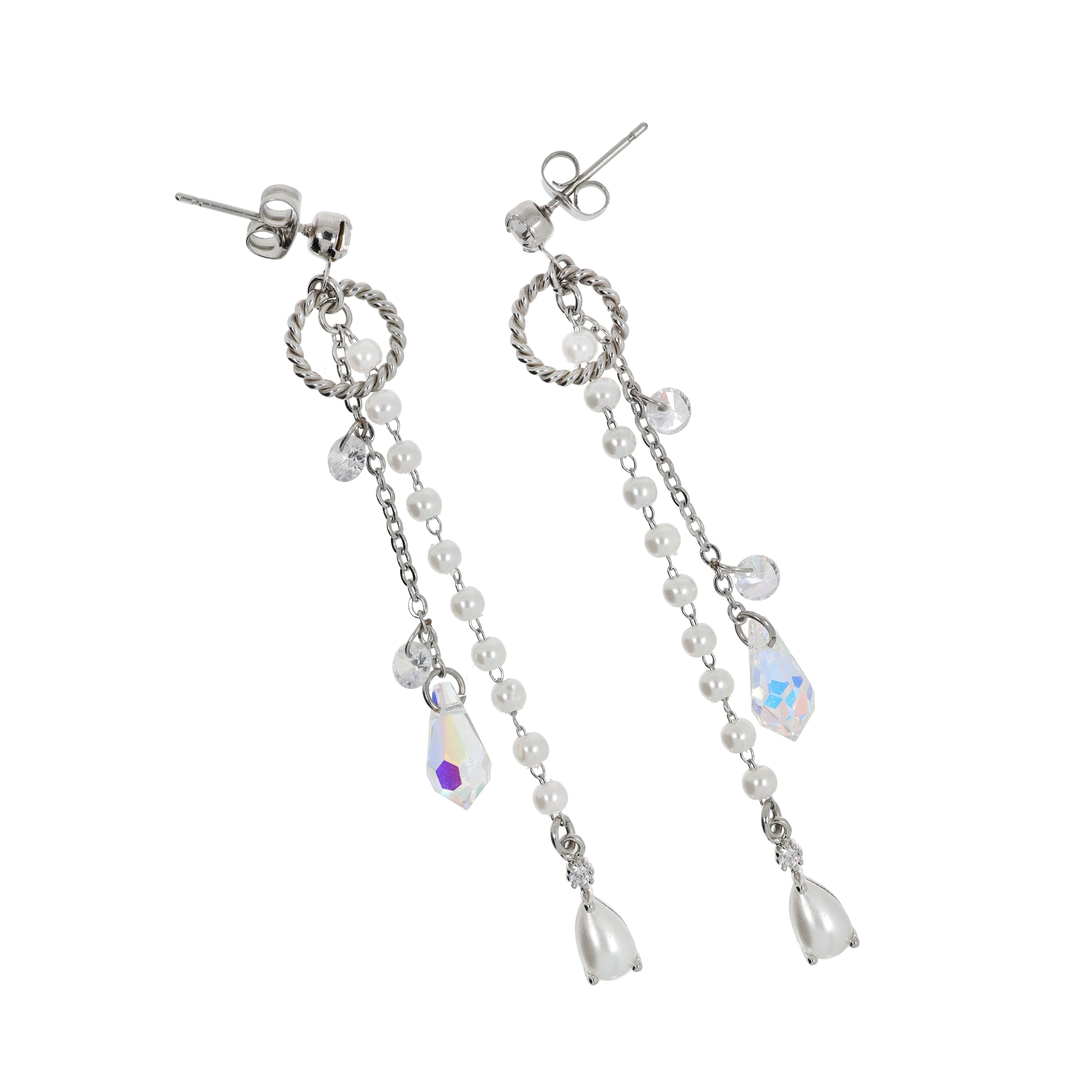 Twist Ring Crystal Drop Earrings