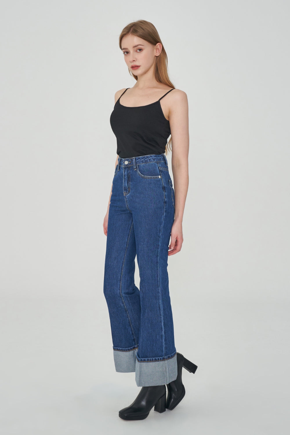 BOOT CUT ROLLED UP NON-SPAN DENIM [6639]