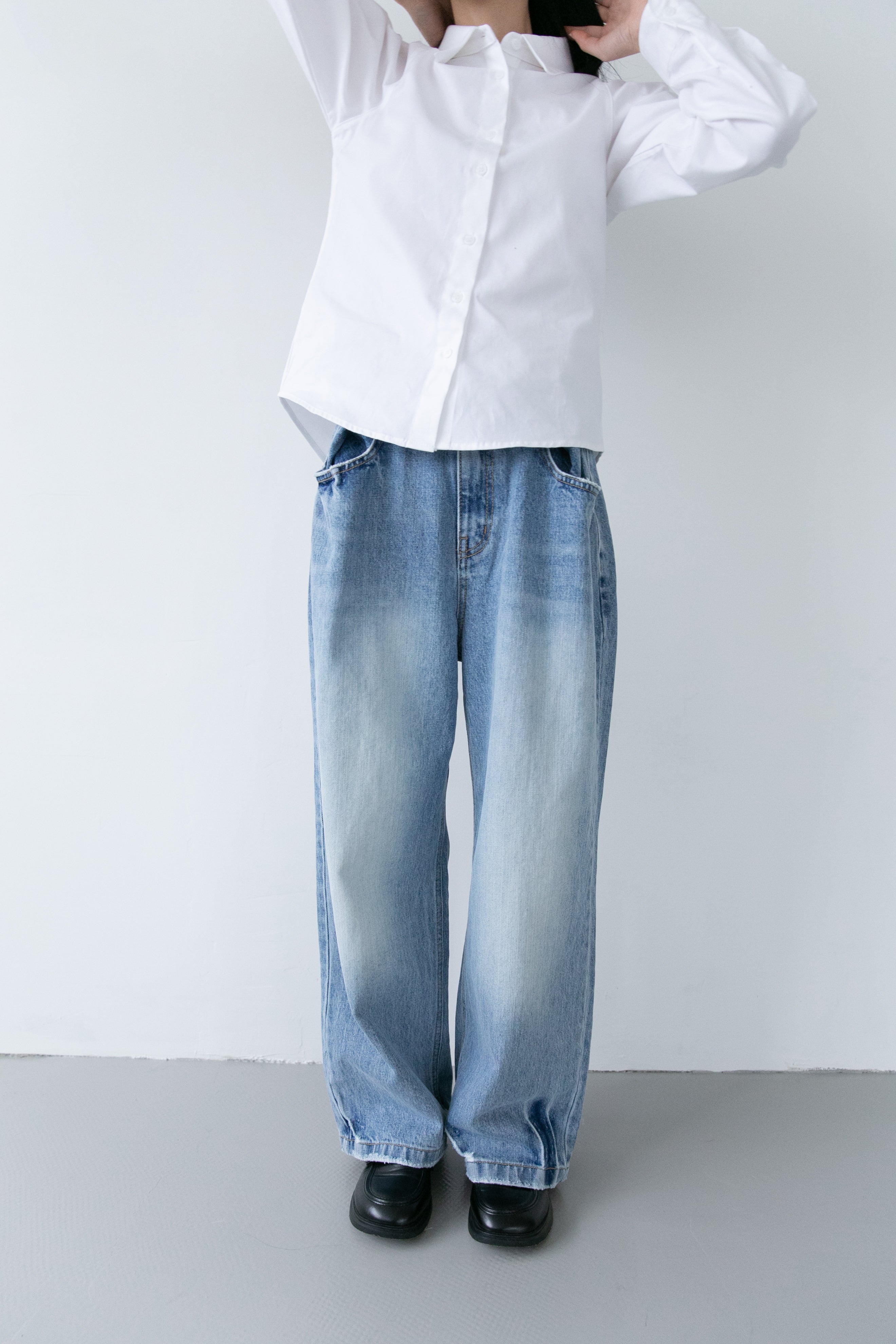 waist button washing denim pants