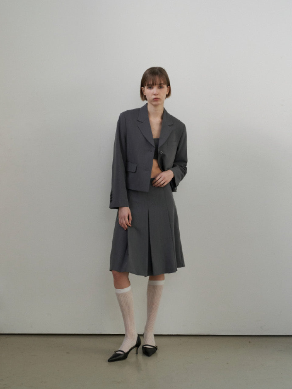 Modern Single Crop Jacket Gray