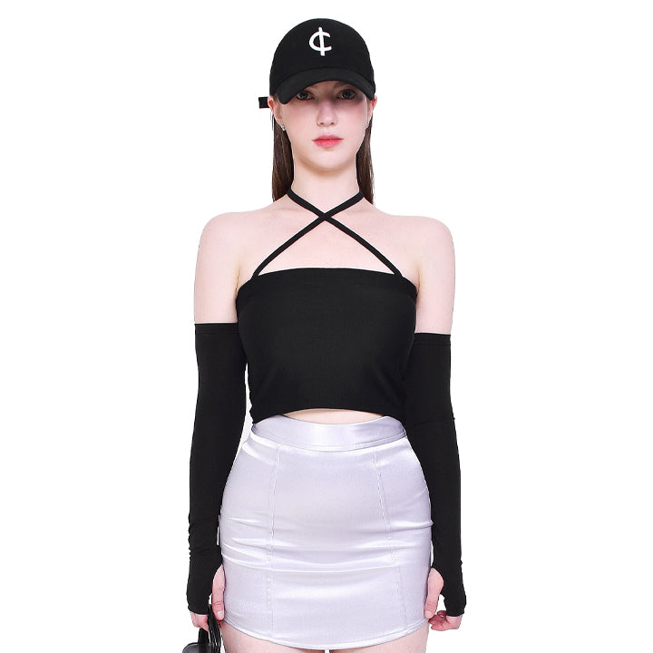 4-way multi tricot jersey span crop tube top (black)