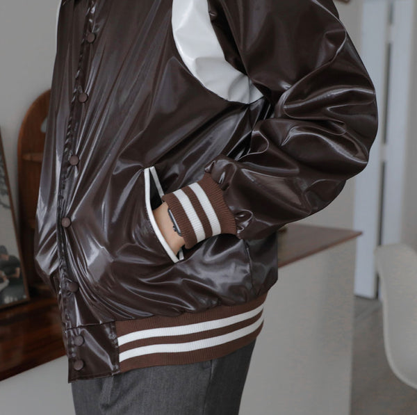 ASCLO Shine Leather Varsity Jacket (3color)