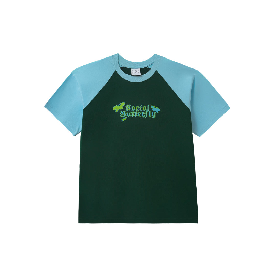 Social Butterfly Raglan Tee - Dark Green