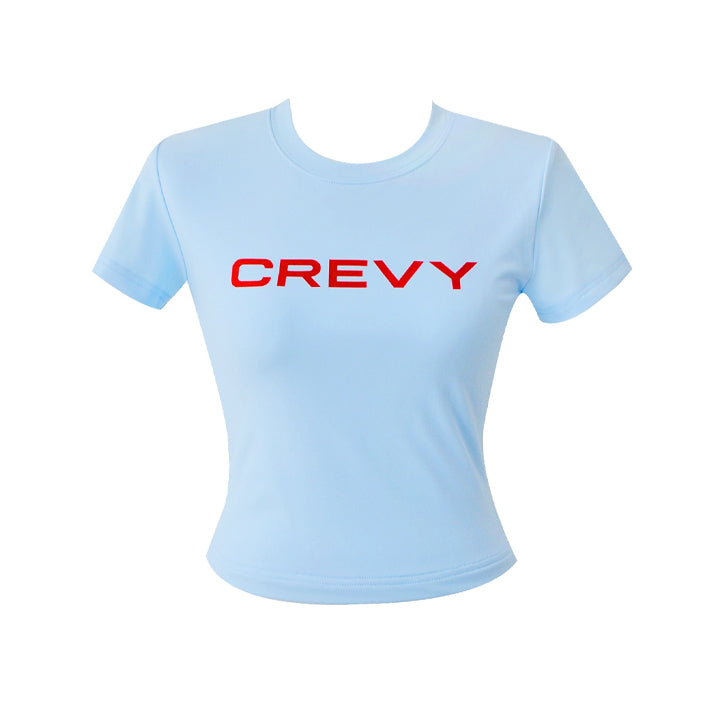 crevy logo crop spandex short sleeve tee (sky blue)