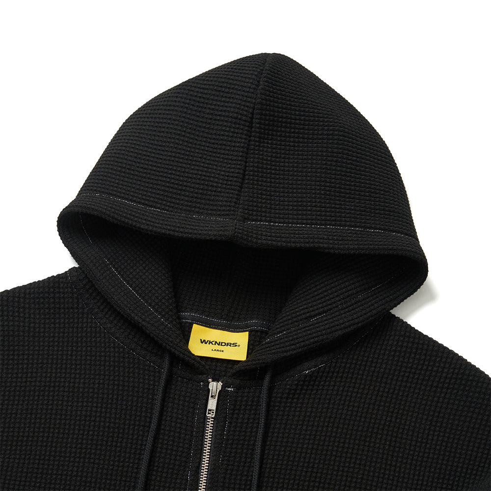 BEADED WAFFLE HOODIE ZIPUP (BLACK)