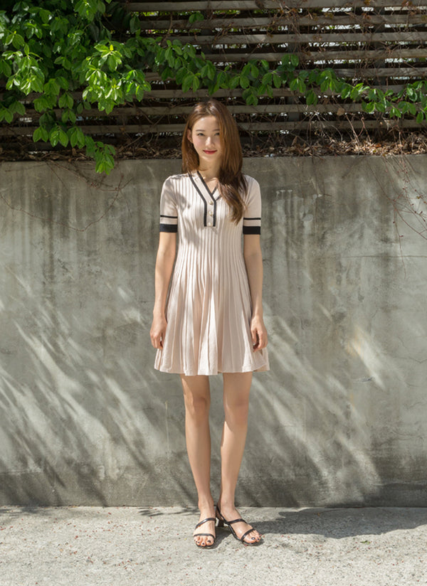 パールハイライトフィット＆フレアニットドレス / (R-OP-4338) Pearl Highlighted Fit & Flared Knit Dress
