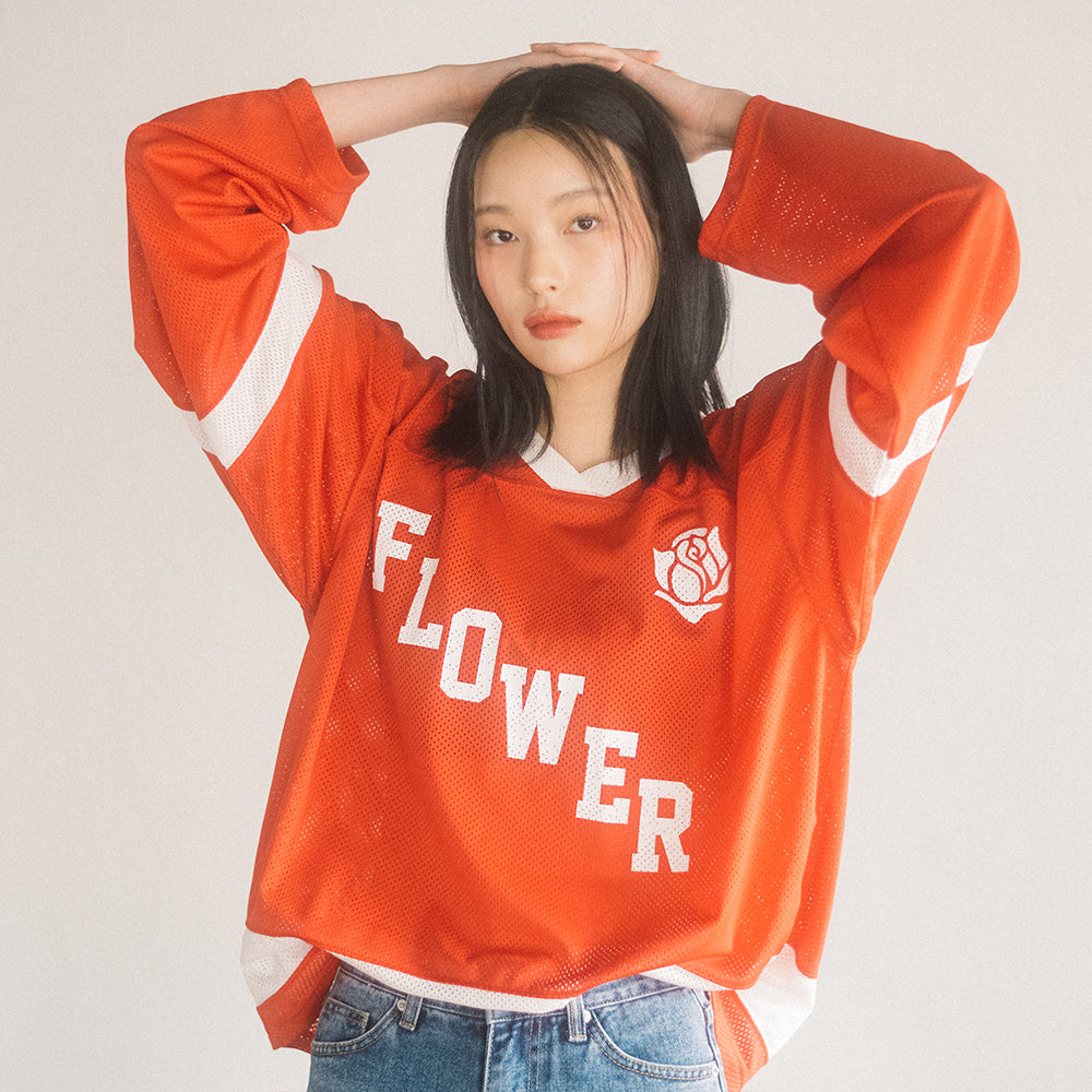 FLOWER AMERICAN FOOTBALL MESH L/S TEE(RED)