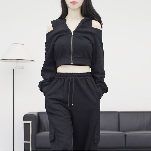 Marid slit hooded zip-up + pocket pants set