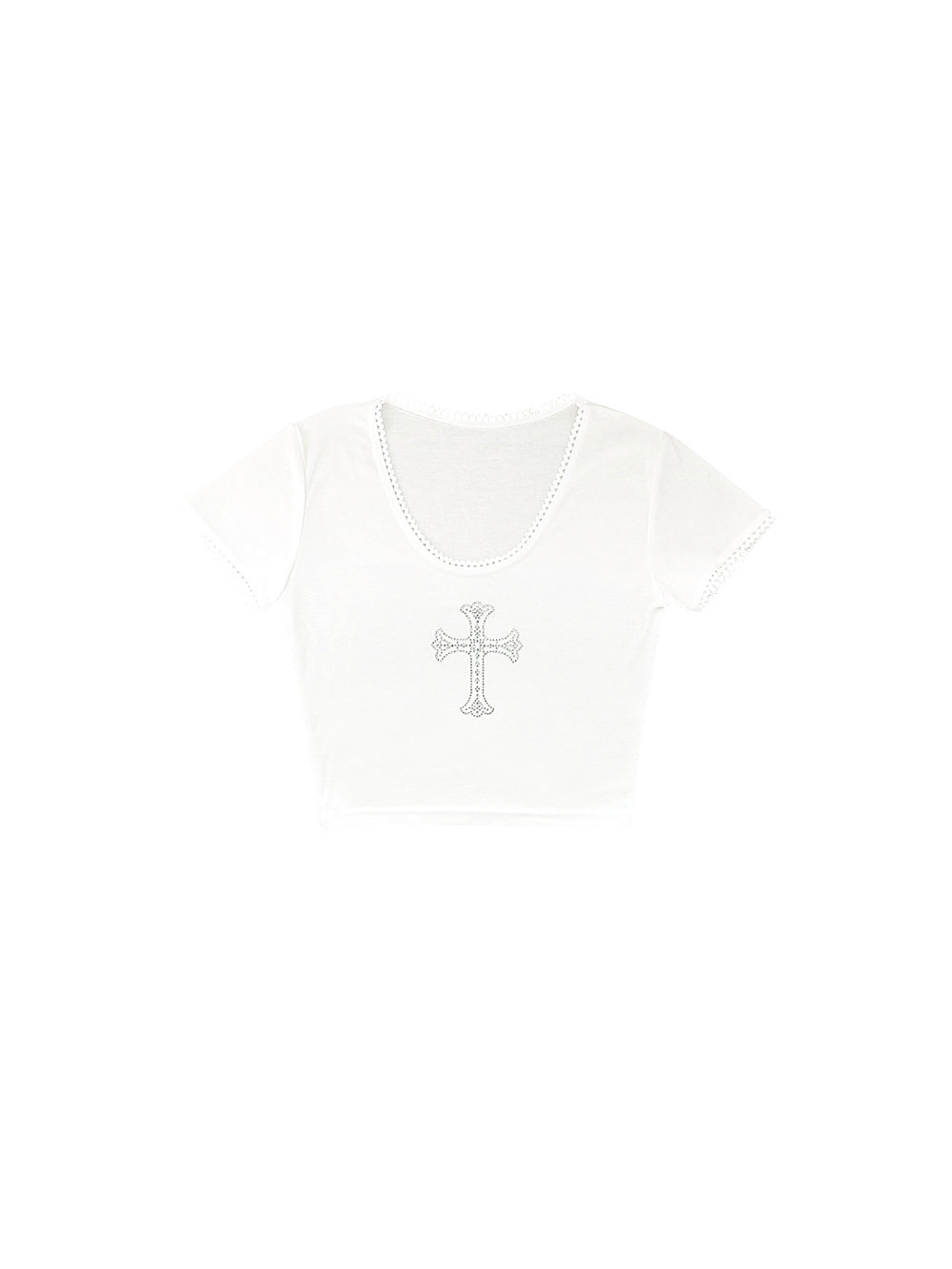 Sparkling Cubic Lace Crop T-Shirt (White)