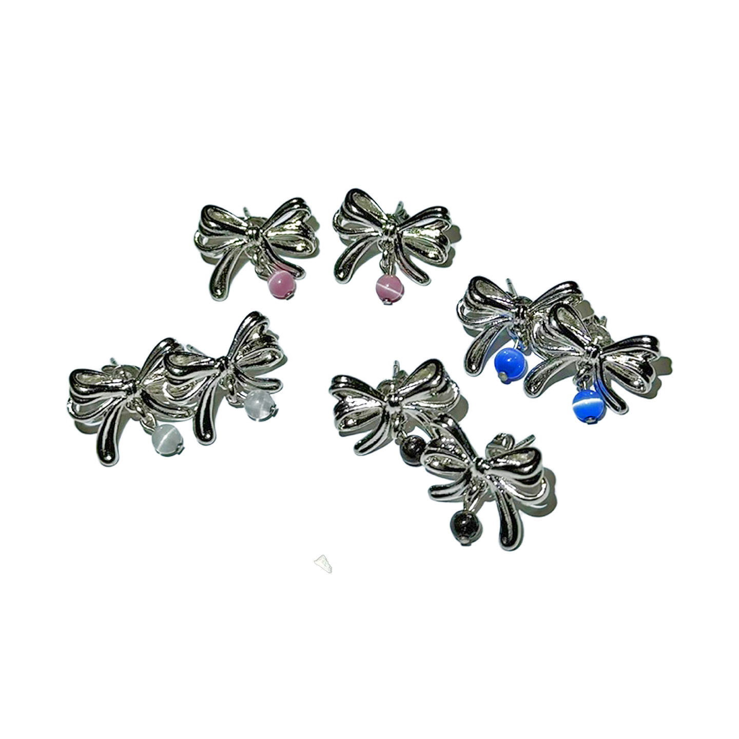 Silver ribbon drop earring (4color)