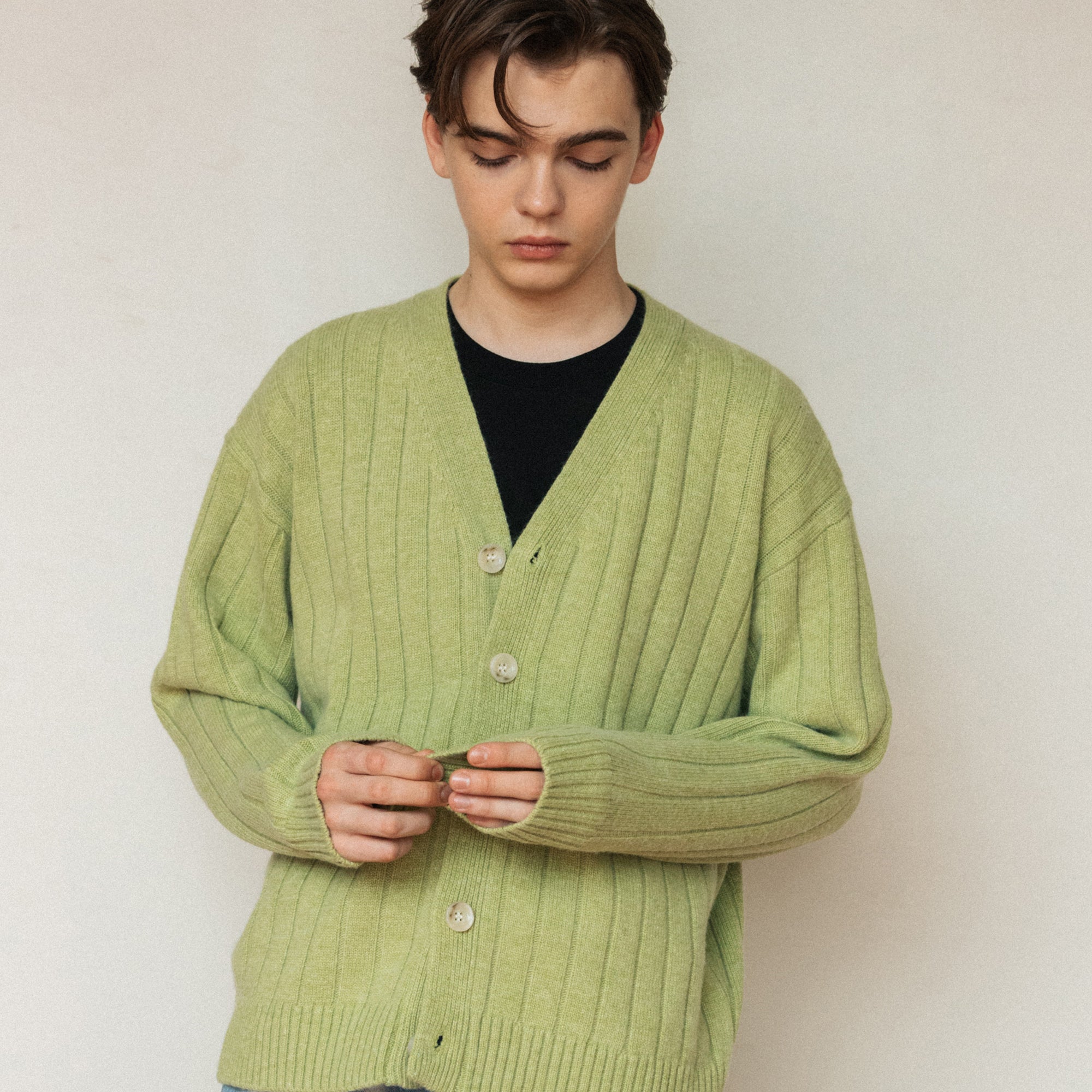 CASHMERE BLEND CARDIGAN_GREEN BEAN