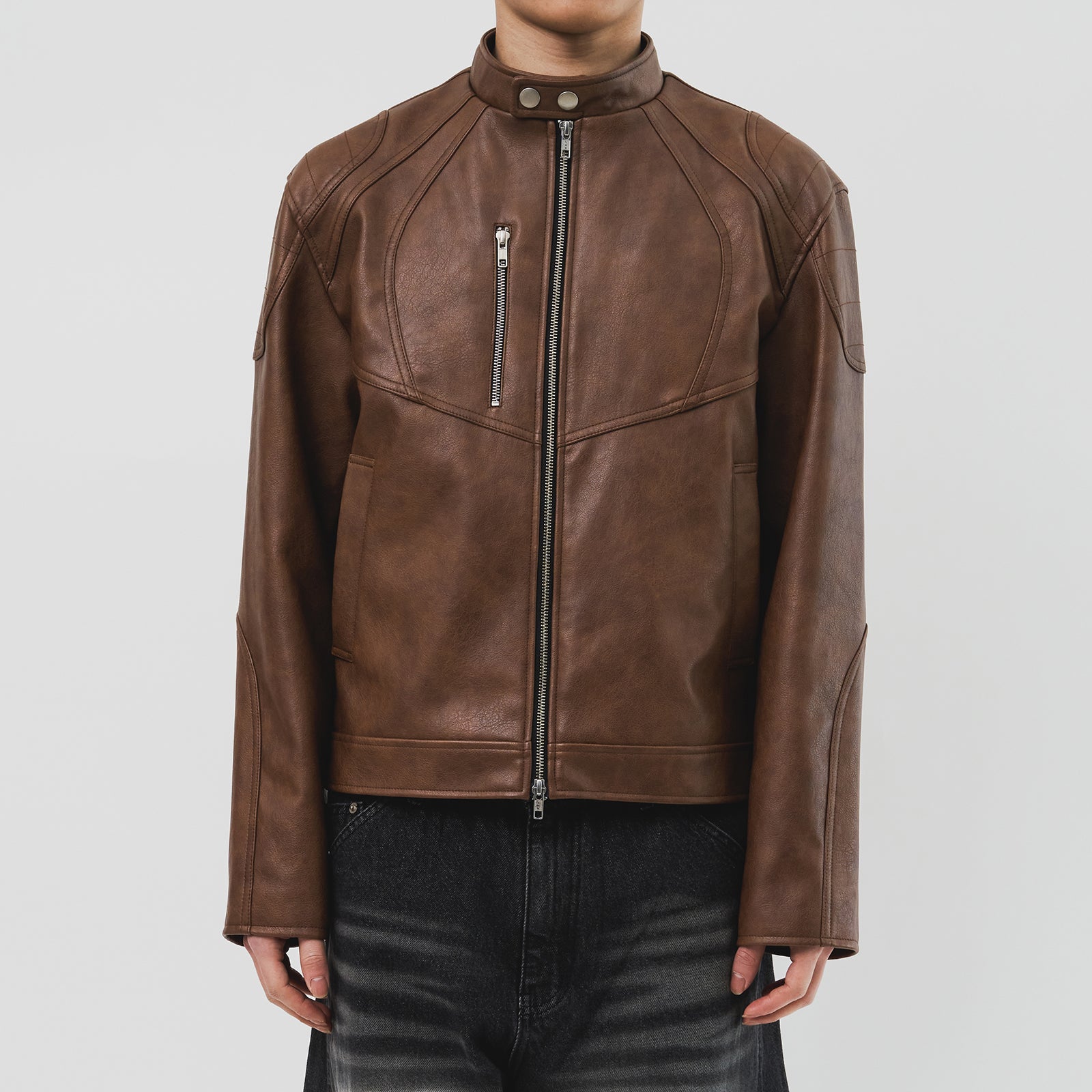 Clan Biker Leather Jacket (2color)